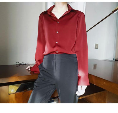 Women's Satin Spring And Autumn Long Sleeved Shirt