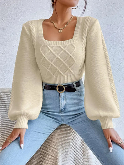 Solid Color Square Collar Sweaters Women's Clothing