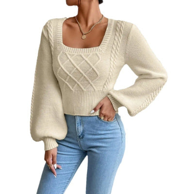 Solid Color Square Collar Sweaters Women's Clothing