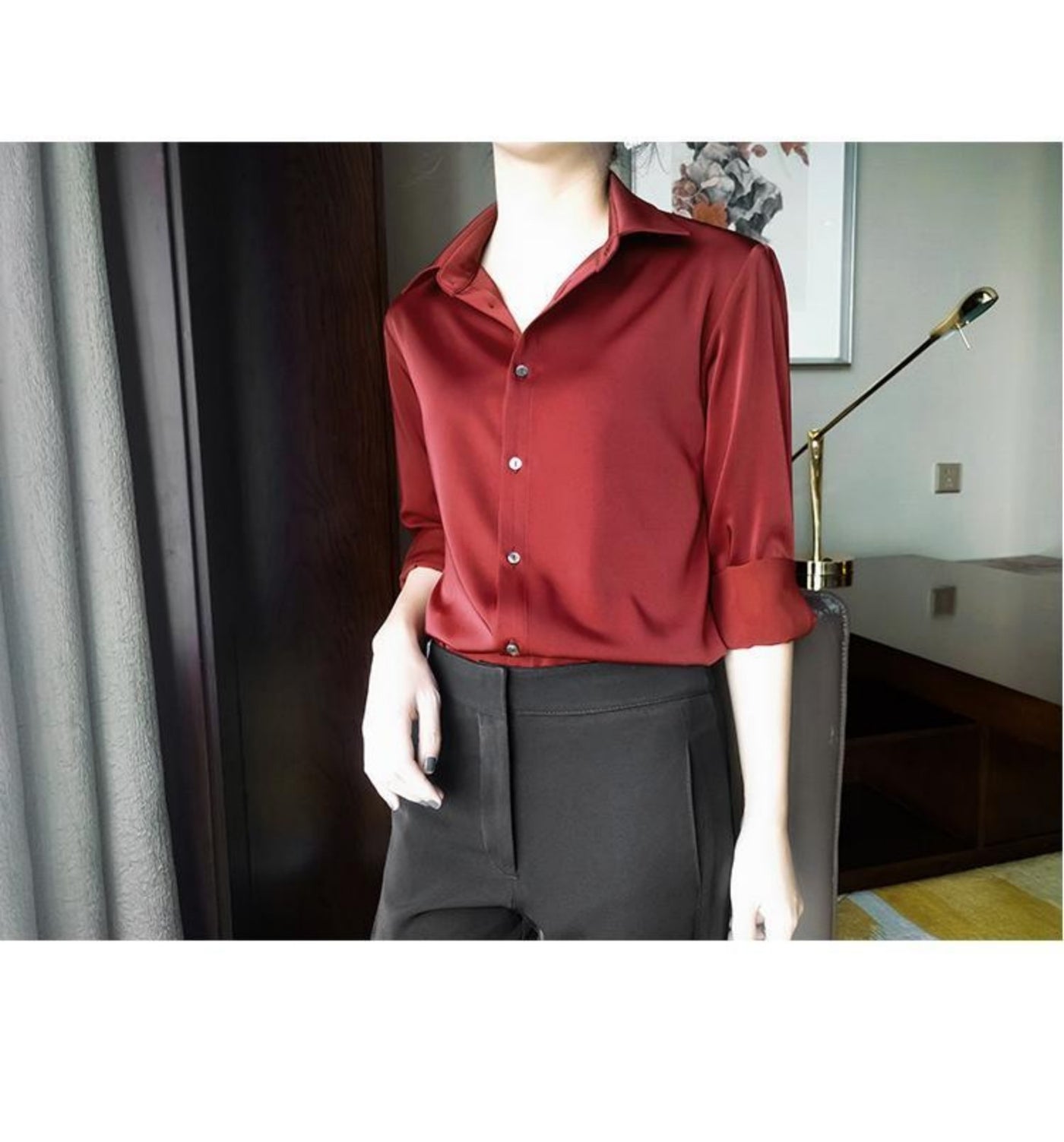 Women's Satin Spring And Autumn Long Sleeved Shirt