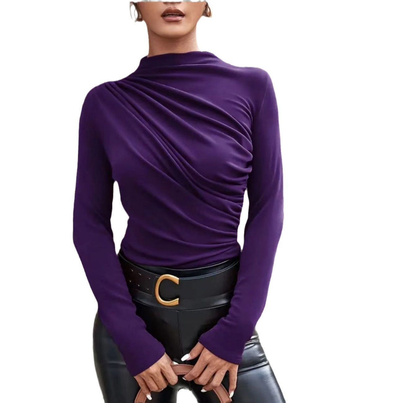 Solid Color Slim Fit Long Sleeves Top