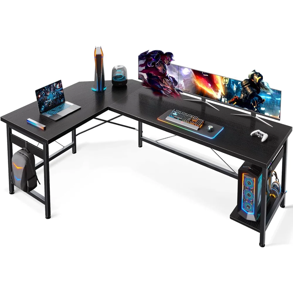 Coleshome 66" L Shaped Gaming Desk, Corner Computer Desk, Sturdy Home Office Computer Table, Writing Desk, Larger Gaming