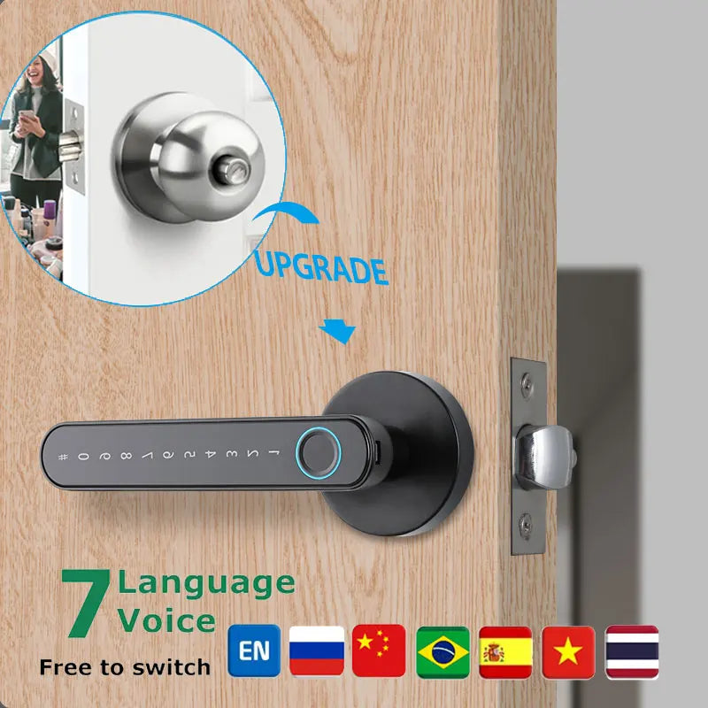 Smart Door Handle Fingerprint Password Digital Lock Tuya App Keyless Entry for Doors Smart Electronic Lock