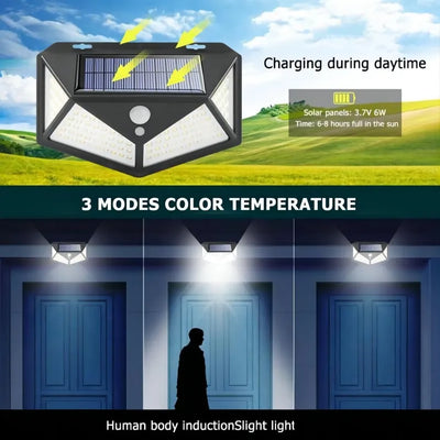 100 LED Solar Wall Lights Outdoor Solar Lamp Waterproof Motion Sensor Solar Powered Sunlight Street Light for Garden Decoration