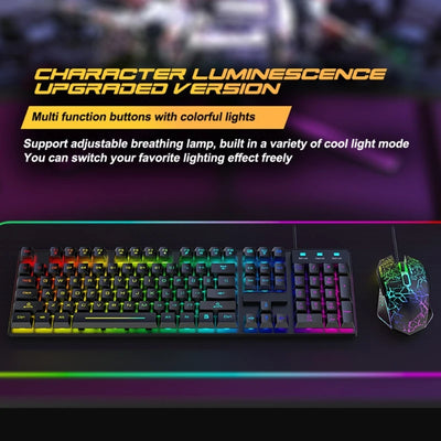 T6RGB USB Charging Light Gaming Keyboard and Mouse Kit Rainbow USB Wired LED Gaming Equipment for PS4 One