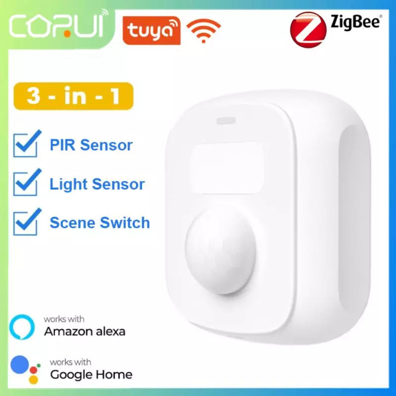 CORUI Tuya WiFi Zigbee Mini Smart Human Body Sensors PIR Sensor With Light Sensor Smart Life Alexa Google Home Smart Home Gadget