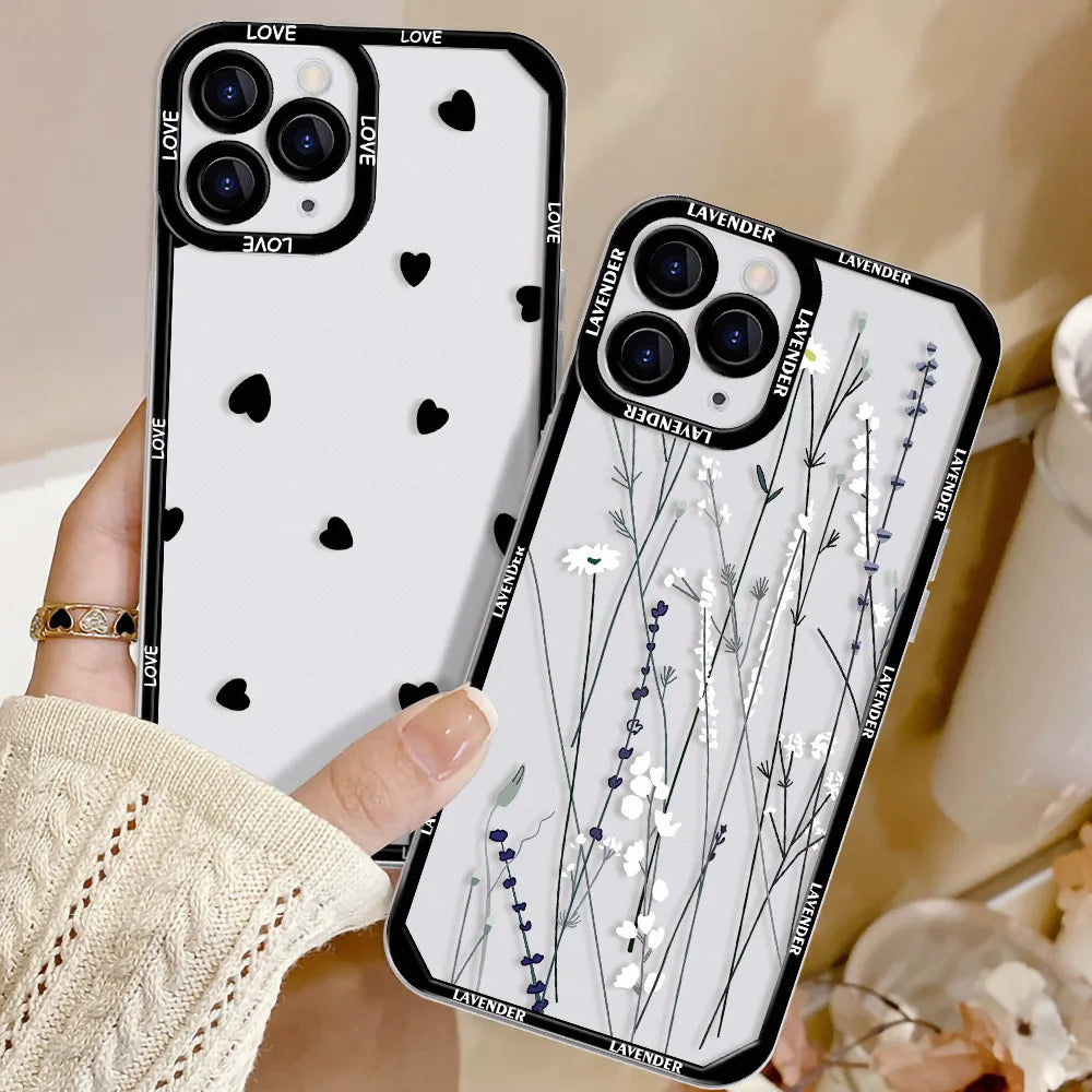 Love Heart Phone Case For iPhone 11 Case iPhone 15 Pro 13 12 14 Pro Max 12 Mini XR XS X 7 8 Plus SE Soft Silicone Flower Cover